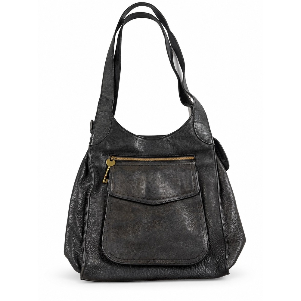 Fossil Vintage Y2K Black Pebbled Leather Hobo Grunge Shoulder Bag Purse